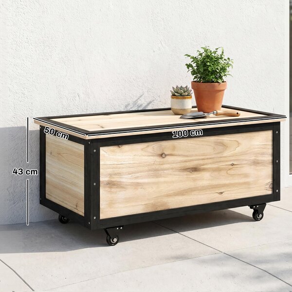 Outsunny Cutie de Depozitare pentru Exterior 121L cu Roți, Organizator din Lemn cu Armătură de Oțel, Maro | Aosom Romania