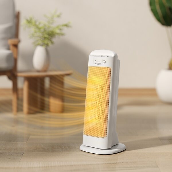HOMCOM Sobă Electrică Ceramică 2000W, 4 Moduri și Încălzire Reglabilă, Oscilație 55°, Alb | Aosom Romania