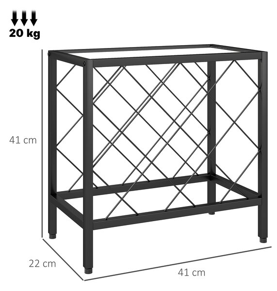 HOMCOM Suport pentru Sticle de Vin cu Blat din Sticlă Securizată și Cadru din Oțel, 41x22x41 cm, Negru | Aosom Romania