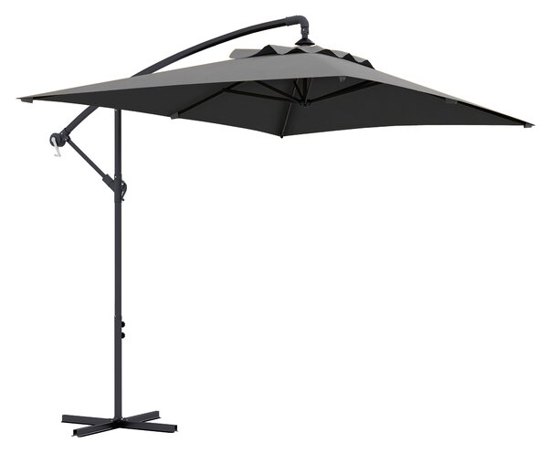 Outsunny Umbrelă Consolă 3m cu Bază în Cruce, Model Banana cu Manivelă, 6 Spite, Umbrelă Dreptunghiulară pentru Terasă, Gri | Aosom Romania