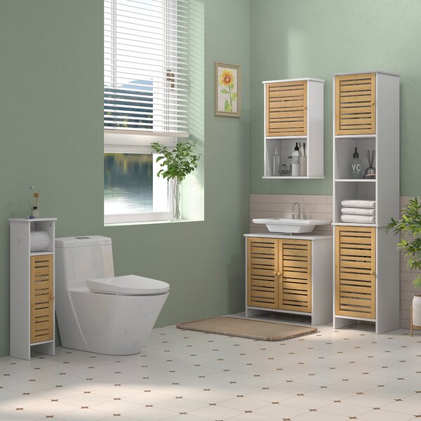 HOMCOM Dulăpior de Baie cu Suport pentru Hârtie Igienică, Dulap Îngust cu Raft Reglabil, 78 cm, Alb | Aosom Romania