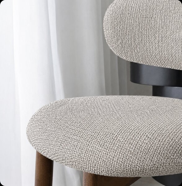 Scaun de dining Elara – tapițerie Greige-Taupe din in (linen) Walnut