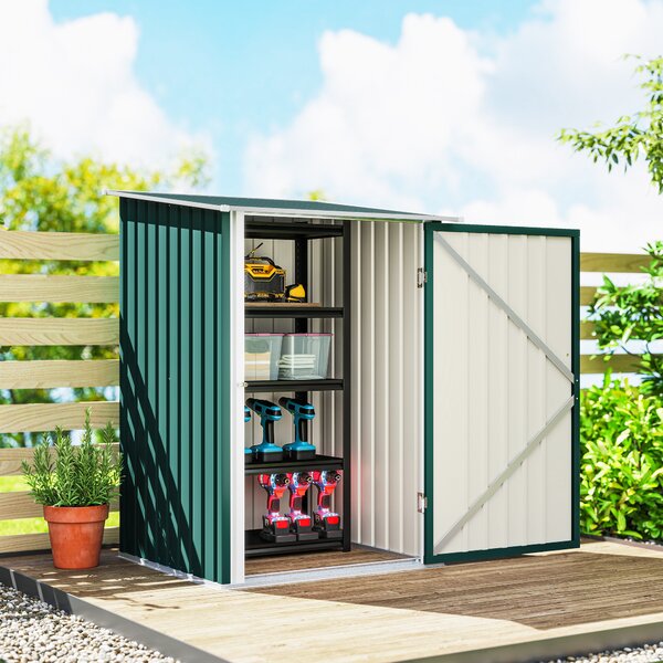 Outsunny Căsuță de Grădină 0,92m² din Oțel Galvanizat, Depozit pentru Unelte cu Ușă Blocabilă, Acoperiș Înclinat, 100x104x160 cm, Verde | Aosom Romania