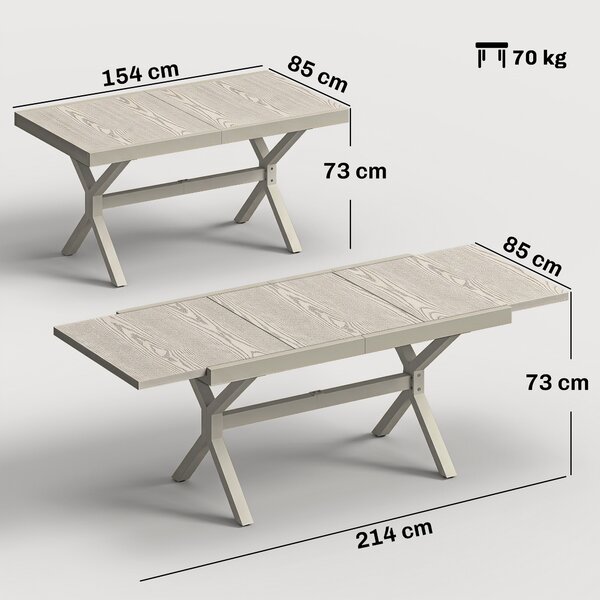 Outsunny Masă Extensibilă de Grădină pentru 8-10 Persoane, din Aluminiu și Oțel, 154/214x85x73 cm, Gri | Aosom Romania