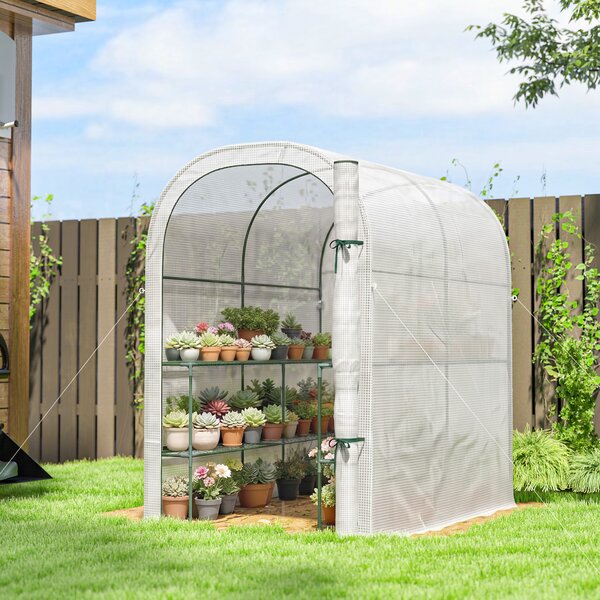 Outsunny Seră de Grădină cu Rafturi și Ușă Rulabilă, Seră pentru Grădină cu Cadru din Oțel, Acoperiș din PE Anti-UV, pentru Legume, Flori și Plante, 123x187x189 cm, Alb | Aosom Romania