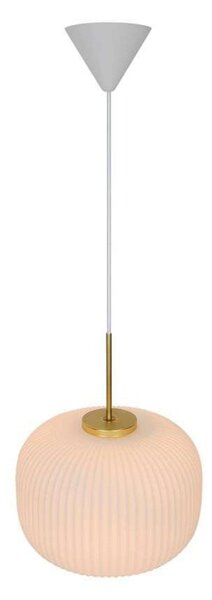 Nordlux Lampă suspendată Milford, alb-opal/alamă, Ø 30 cm, reglabil, Alb, Camera de zi / sufragerie, Sticlă