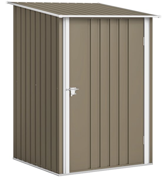 Outsunny Magazie de Grădină 0,92m² din Oțel Galvanizat, Depozit pentru Unelte cu Ușă Blocabilă, Acoperiș Înclinat, 100x104x160 cm, Maro și Alb | Aosom Romania