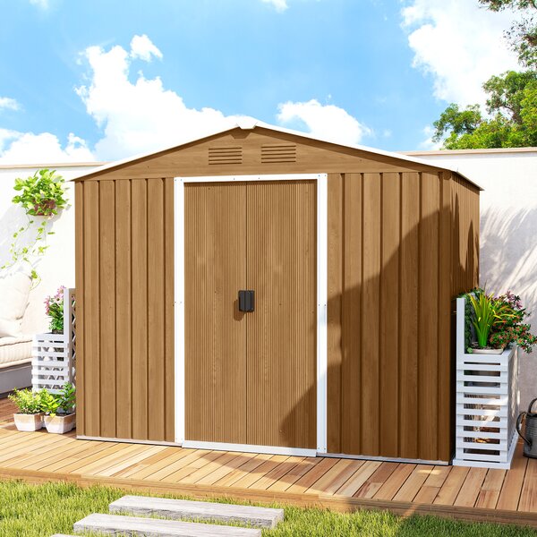 Outsunny Casută de Grădină, Magazie de Exterior pentru Unelte cu 2 Uși Culisante și 4 Prize de Aerisire, 236x174x190 cm, Gri | Aosom Romania