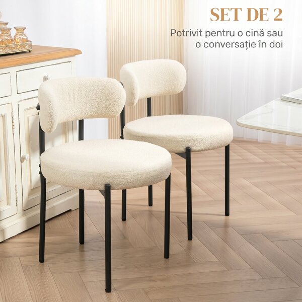 HOMCOM Set 2 Scaune de Dining Moderne din Tesătură Sherpa, Bej | Aosom Romania