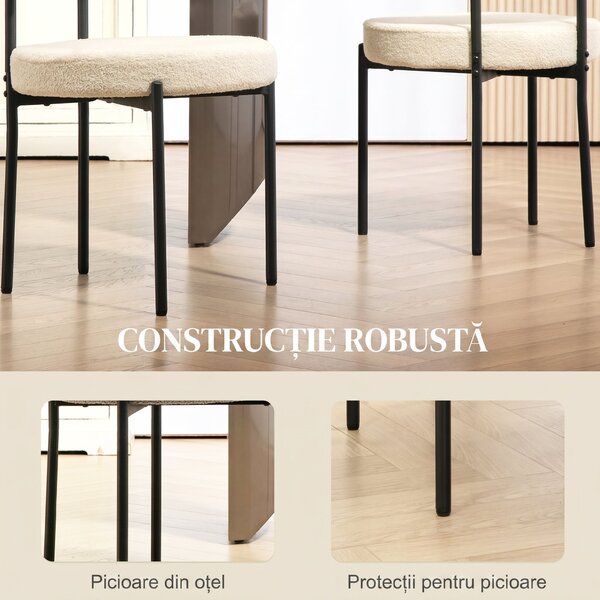 HOMCOM Set 2 Scaune de Dining Moderne din Tesătură Sherpa, Bej | Aosom Romania