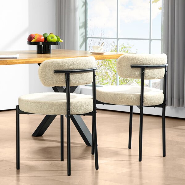 HOMCOM Set 2 Scaune de Dining Moderne din Tesătură Sherpa, Bej | Aosom Romania