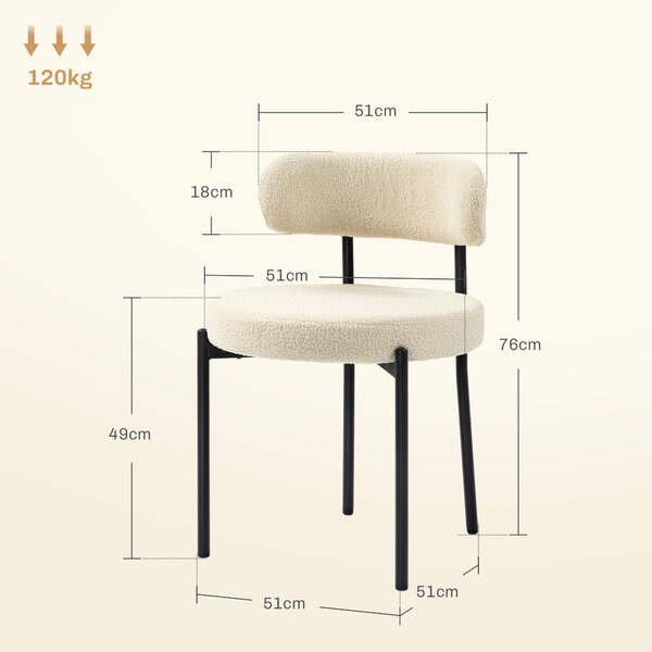 HOMCOM Set 2 Scaune de Dining Moderne din Tesătură Sherpa, Bej | Aosom Romania