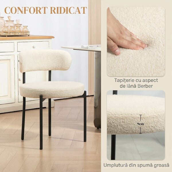 HOMCOM Set 2 Scaune de Dining Moderne din Tesătură Sherpa, Bej | Aosom Romania