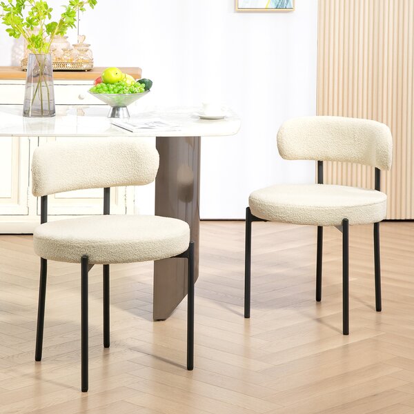 HOMCOM Set 2 Scaune de Dining Moderne din Tesătură Sherpa, Bej | Aosom Romania