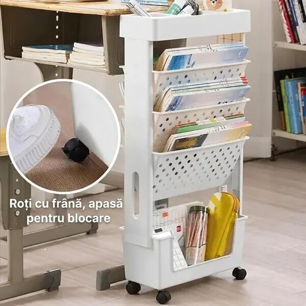 Bookcart™ Bibliotecă Cu 5 Niveluri Pe Roți