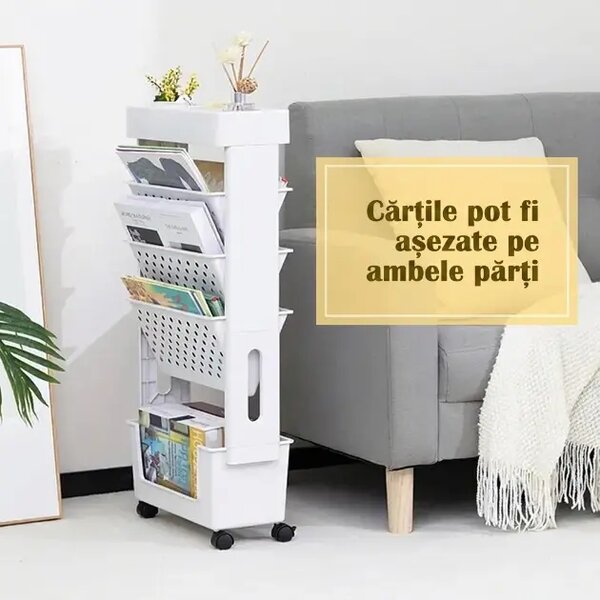 Bookcart™ Bibliotecă Cu 5 Niveluri Pe Roți