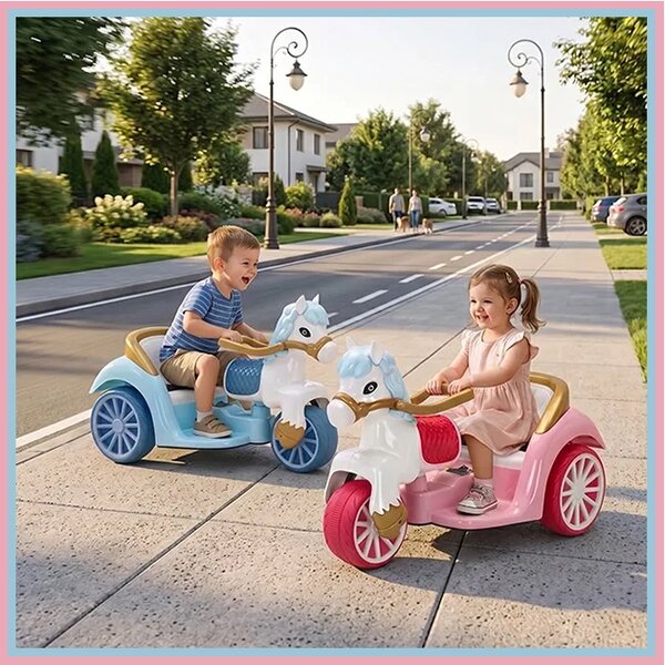 Royalride™ Trăsură Electrică Cu Cai Pentru Copii, Prințesă (roz)