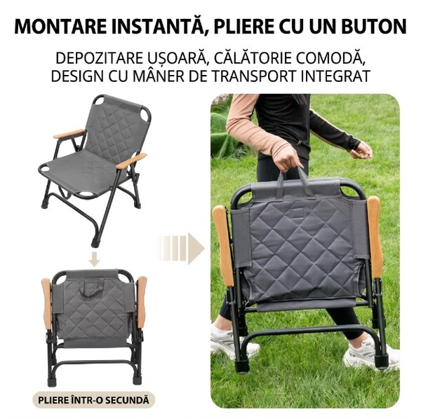 Comfycamper™ Scaun De Camping Pliant Capitonat, Negru