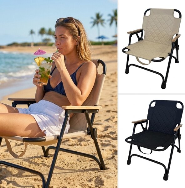Comfycamper™ Scaun De Camping Pliant Capitonat, Negru