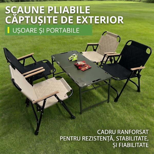 Comfycamper™ Scaun De Camping Pliant Capitonat, Negru