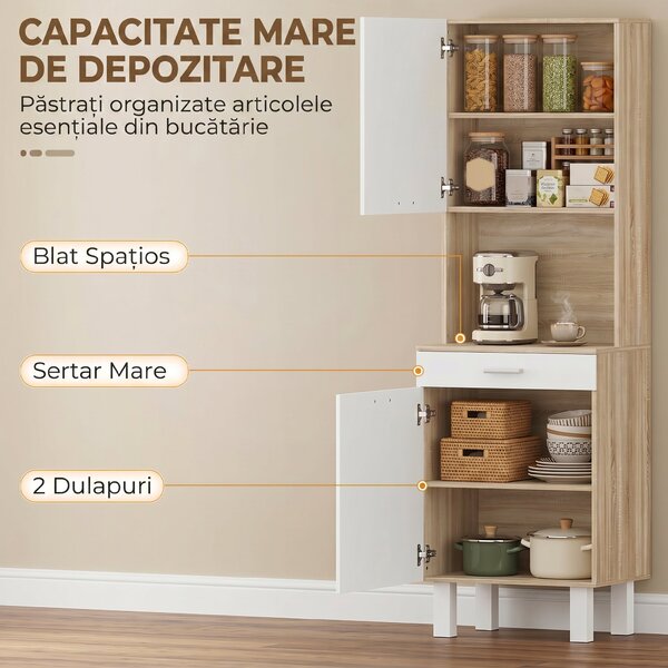 HOMCOM Mobilier Bucătărie 174 cm cu Sertar, Rafturi, Blat și Orificiu pentru Cabluri | Aosom Romania