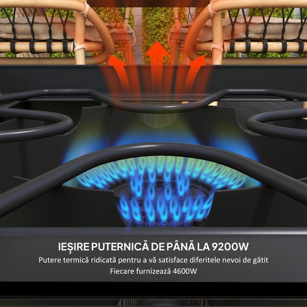 Outsunny Aragaz cu 2 Arzatoare cu Propan, 150.000 BTU de Inalta Presiune pentru Exterior pentru Gatit in Gradina, Camping, Prajire Curcani