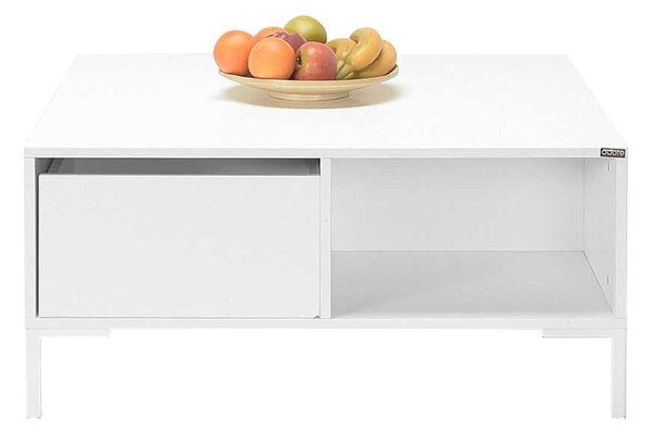 Masuta Cafea Adore cu sertar si picioare metalice, Alb - Maro - Natur, 90x42x90 cm