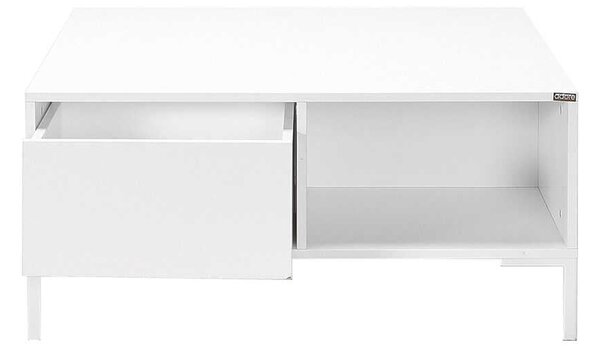 Masuta Cafea Adore cu sertar si picioare metalice, Alb - Maro - Natur, 90x42x90 cm