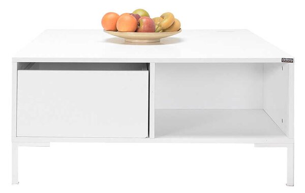 Masuta Cafea Adore cu sertar si picioare metalice, Alb - Maro - Natur, 90x42x90 cm