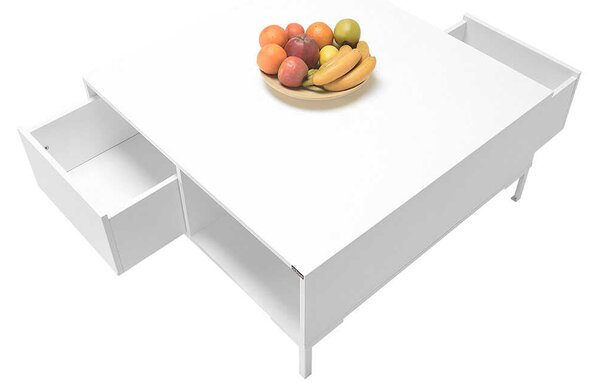 Masuta Cafea Adore cu sertar si picioare metalice, Alb - Maro - Natur, 90x42x90 cm