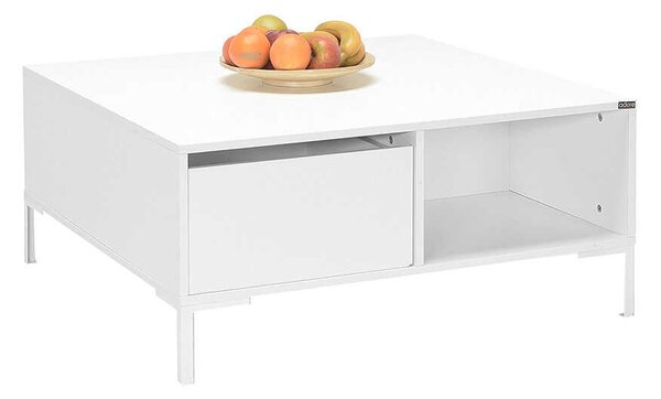 Masuta Cafea Adore cu sertar si picioare metalice, Alb - Maro - Natur, 90x42x90 cm
