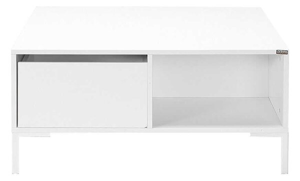 Masuta Cafea Adore cu sertar si picioare metalice, Alb - Maro - Natur, 90x42x90 cm
