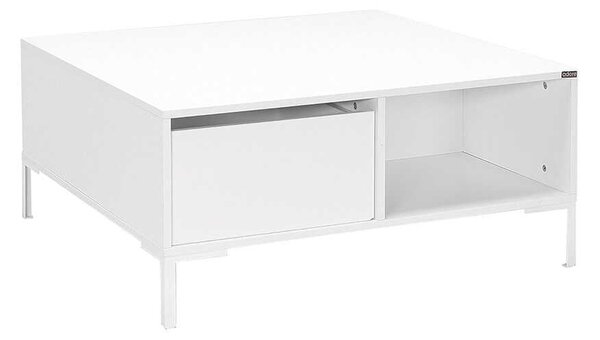 Masuta Cafea Adore cu sertar si picioare metalice, Alb - Maro - Natur, 90x42x90 cm