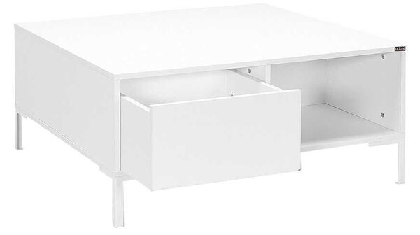 Masuta Cafea Adore cu sertar si picioare metalice, Alb - Maro - Natur, 90x42x90 cm