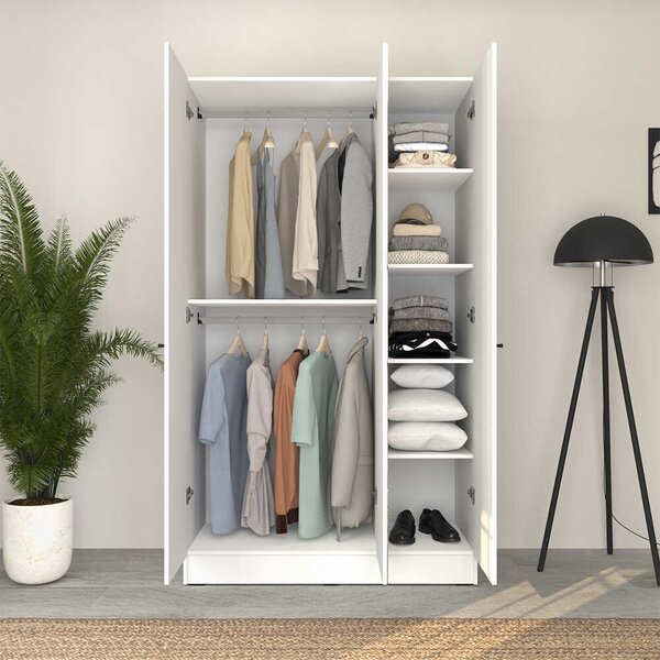 Dulap Haine Adore Trendline cu 3 usi si oglinda, Alb - Stejar, 120x207x53 cm