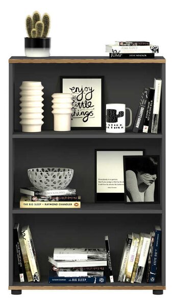 Biblioteca Adore Rio Mini, 3 rafturi, Alb - Nuc - Antracit, 72x109x34 cm