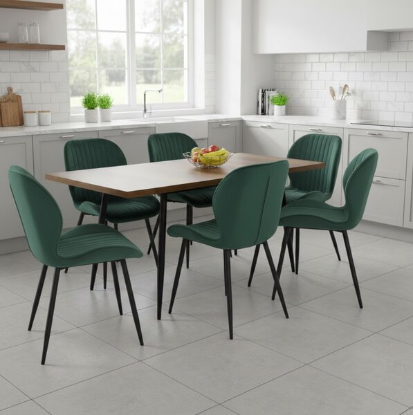 Set masă extensibilă Lisabona Nuc cu 6 Scaune Opal Verde