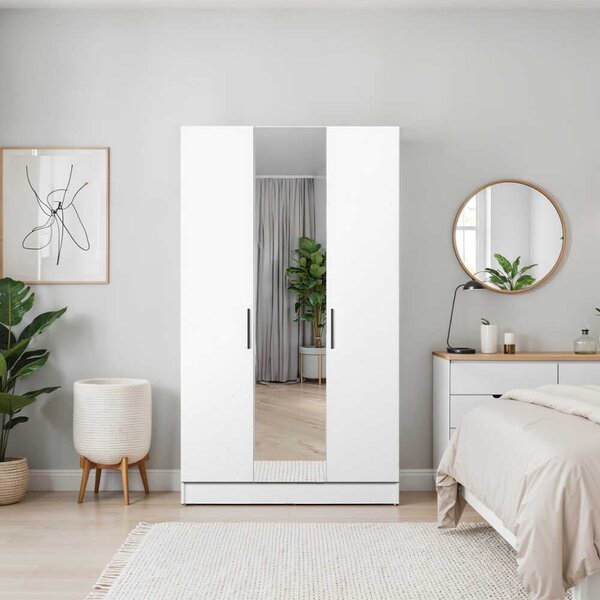 Dulap Haine Adore Trendline cu 3 usi si oglinda, Alb - Stejar, 120x207x53 cm
