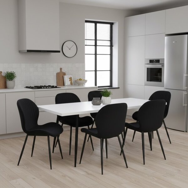 Set masă extensibilă Lisabona Albă cu 6 Scaune Opal Negru