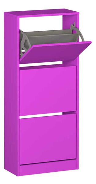 Pantofar Adore Compact Plus, 12 Perechi, 3 Compartimente, Alb - Stejar - Mov, 51x119x26 cm