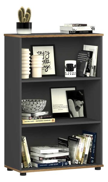 Biblioteca Adore Rio Mini, 3 rafturi, Alb - Nuc - Antracit, 72x109x34 cm