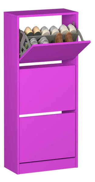 Pantofar Adore Compact Plus, 12 Perechi, 3 Compartimente, Alb - Stejar - Mov, 51x119x26 cm
