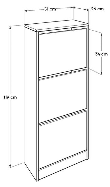 Pantofar Adore Compact Plus, 12 Perechi, 3 Compartimente, Alb - Stejar - Mov, 51x119x26 cm