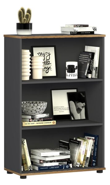 Biblioteca Adore Rio Mini, 3 rafturi, Alb - Nuc - Antracit, 72x109x34 cm