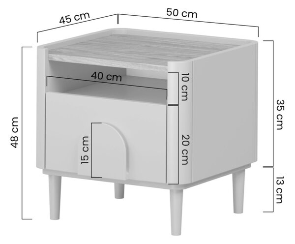 Noptieră Amilio 50 cm cu sertar - eucalipt / stejar baltic dune / mânere stejar natural