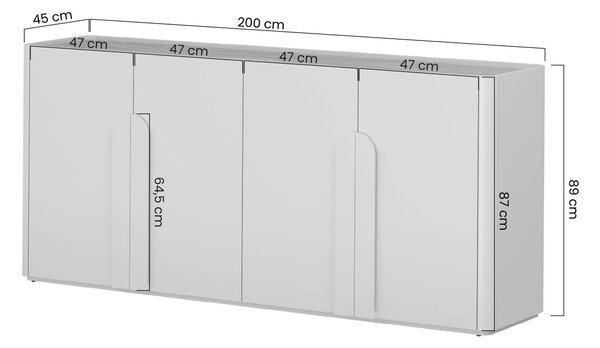 Comodă Amilio 200 cm cu 4 uși - cașmir / stejar uleiat / mânere cașmir