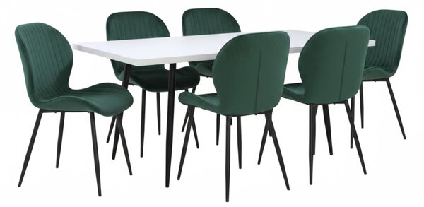Set masă extensibilă Lisabona Albă cu 6 Scaune Opal Verde