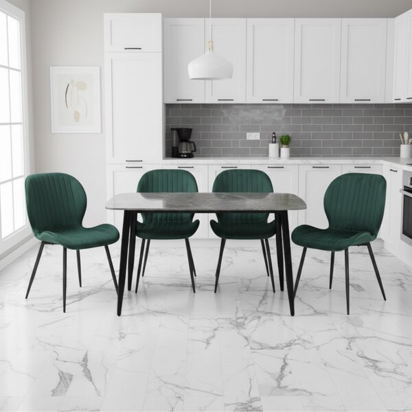 Set Masă fixă Atlas Marble Gri cu 4 Scaune Opal Verde