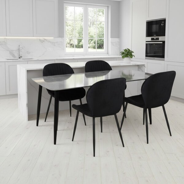 Set Masă fixă Atlas Marble Gri cu 4 Scaune Opal Negru