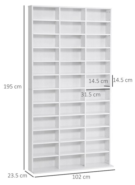 HOMCOM Bibliotecă CD de perete cu 36 de rafturi reglabile, 195 x 102 x 23.5cm, alb | Aosom Romania